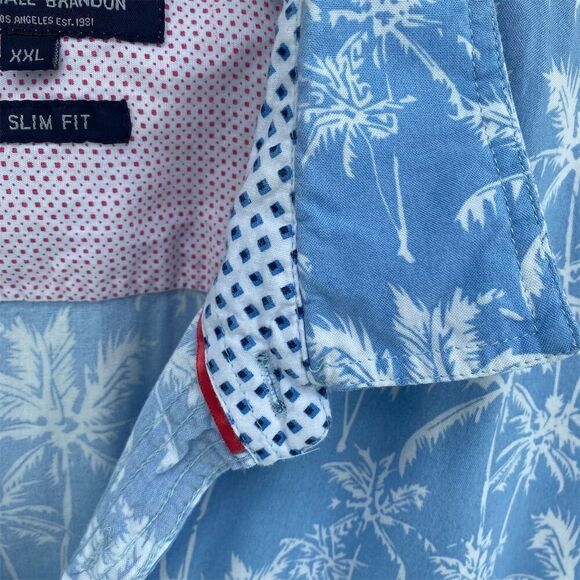 Michael Brandon Men's XXL Slim Fit Blue Palm Tree Print Button-Up Shirt - Picture 4 of 8